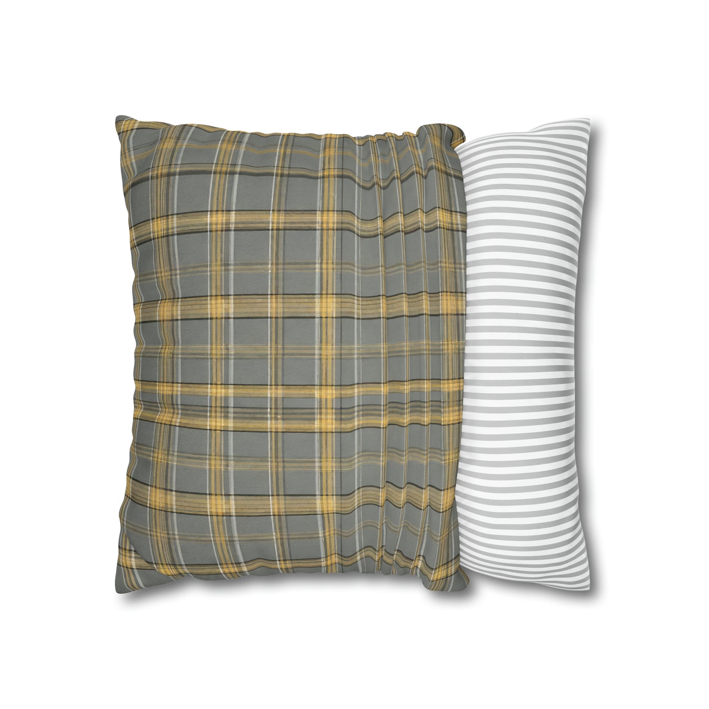 Grey And Gold Plaid Throw Pillow Cover