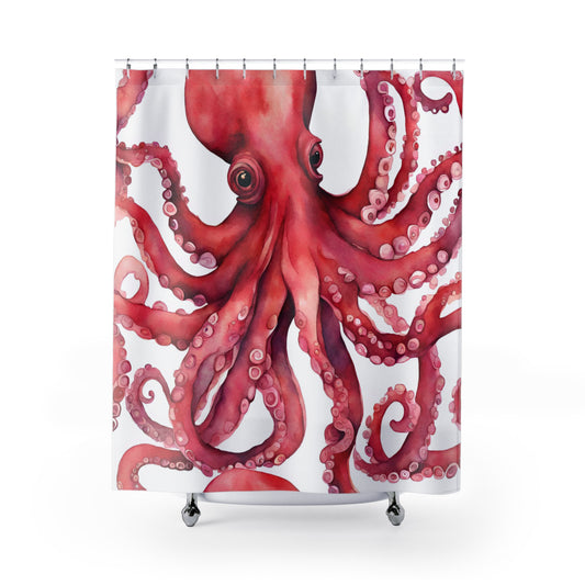 Fun Pink And Orange Watercolor Octopus Shower Curtain