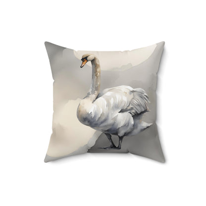 Swan Grey Cream And White Decorative Throw Pillow