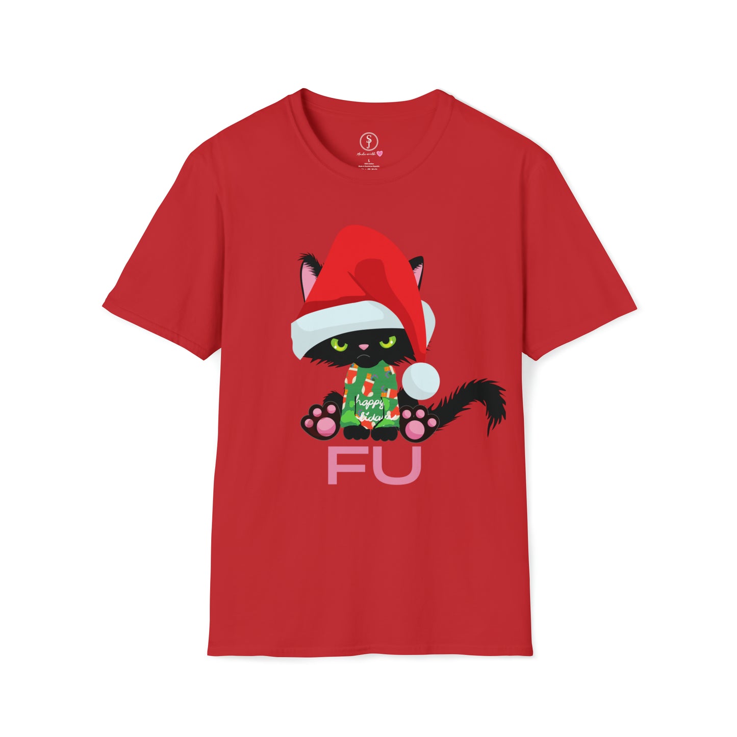 Christmas Humor, Grumpy Kittie In Lights, FU T-Shirt (Available In Other Colors) (Sizes Up To 3XL)