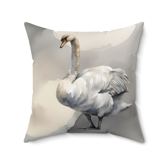 Swan Grey Cream And White Decorative Throw Pillow