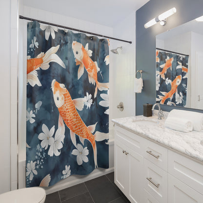 Blue And Orange Koi Floral Shower Curtain