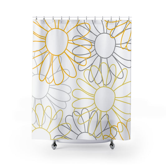 Grey And Yellow Pencil Flower Shower Curtain