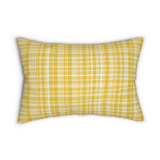 Yellow And White Plaid Lumbar Pillow
