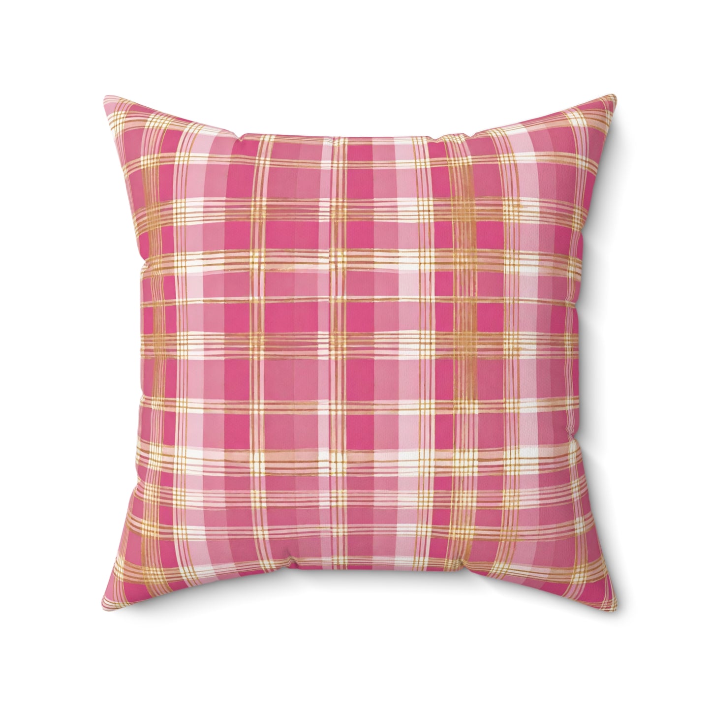 Pink And Gold Plaid Decorative Throw Pillow