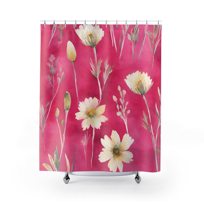 pink and cream wildflower floral shower curtain