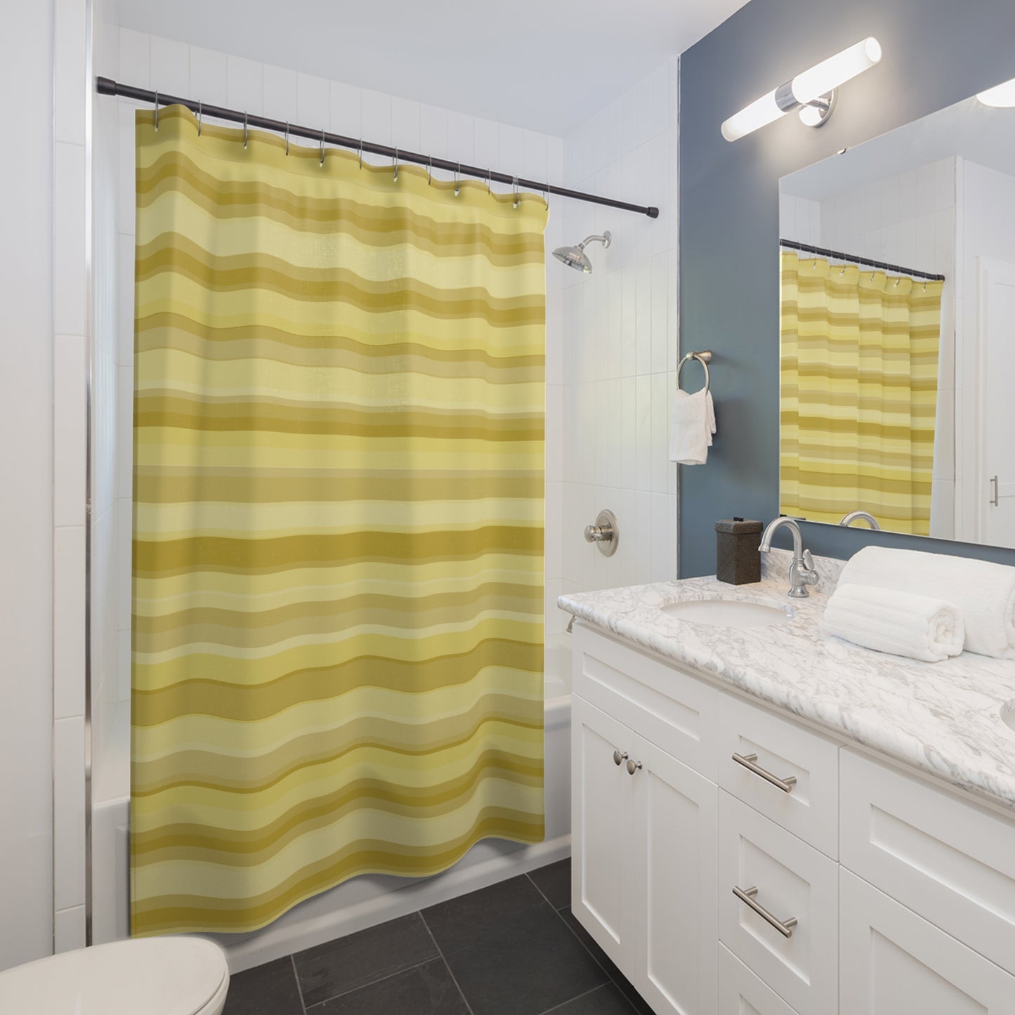 Golden Ochre Yellow Striped Shower Curtain