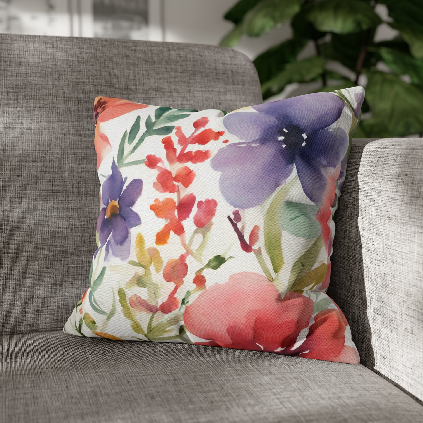 Cheerful Watercolor Floral Decorative Throw Pillow Cover