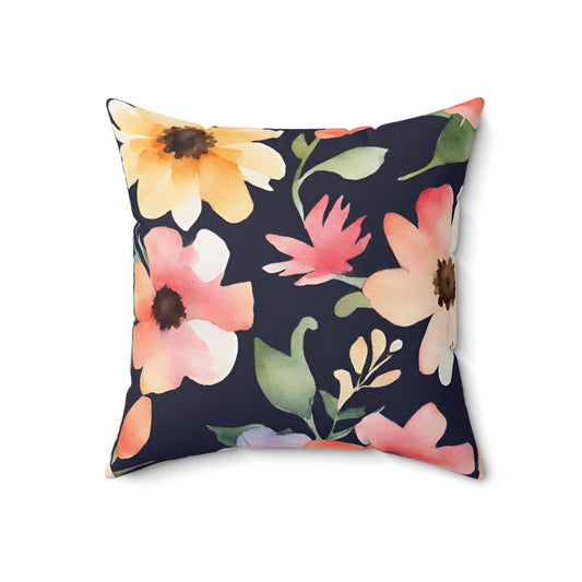 Graphic Watercolor Floral White Decorative Throw Pillow