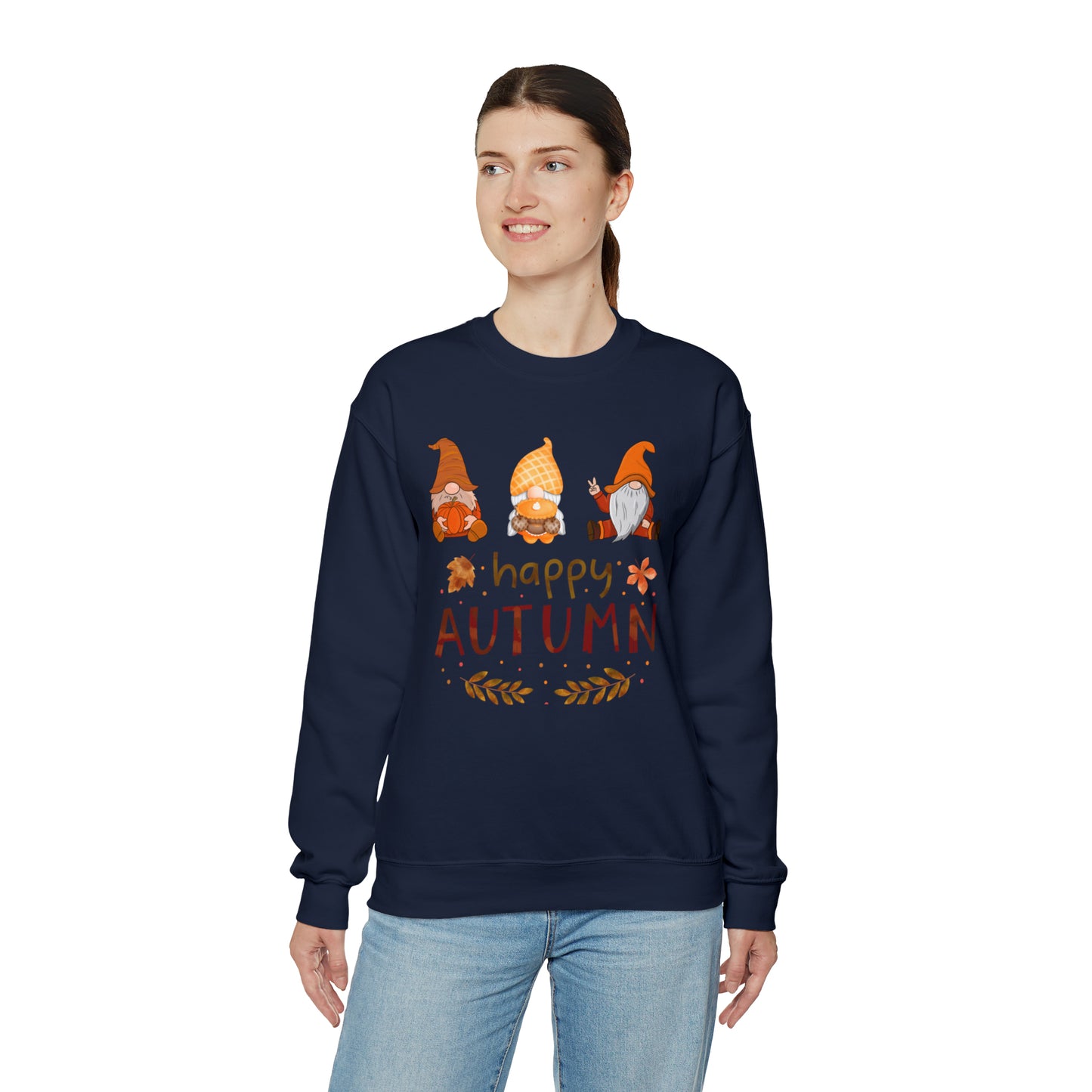 Happy Autumn, Gnome Trio, Heavy Blend™ Crewneck Sweatshirt (Available In Other Colors)