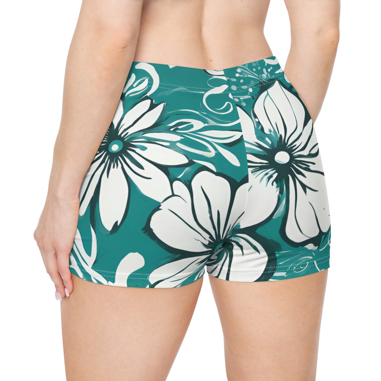 Turquoise And White Floral Cutie Booty Shorts