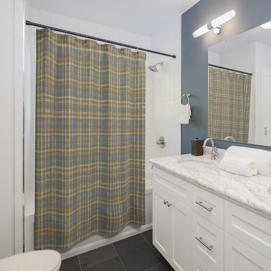 Grey And Gold Plaid Shower Curtain