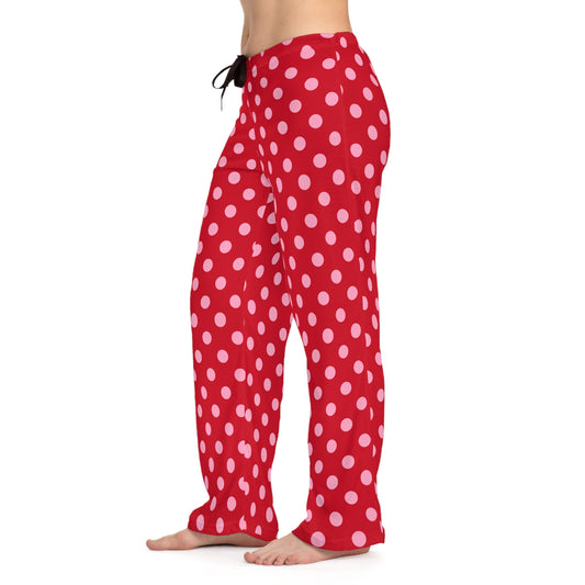 Pink Polka Dots Women's Pajammy Pants In Red