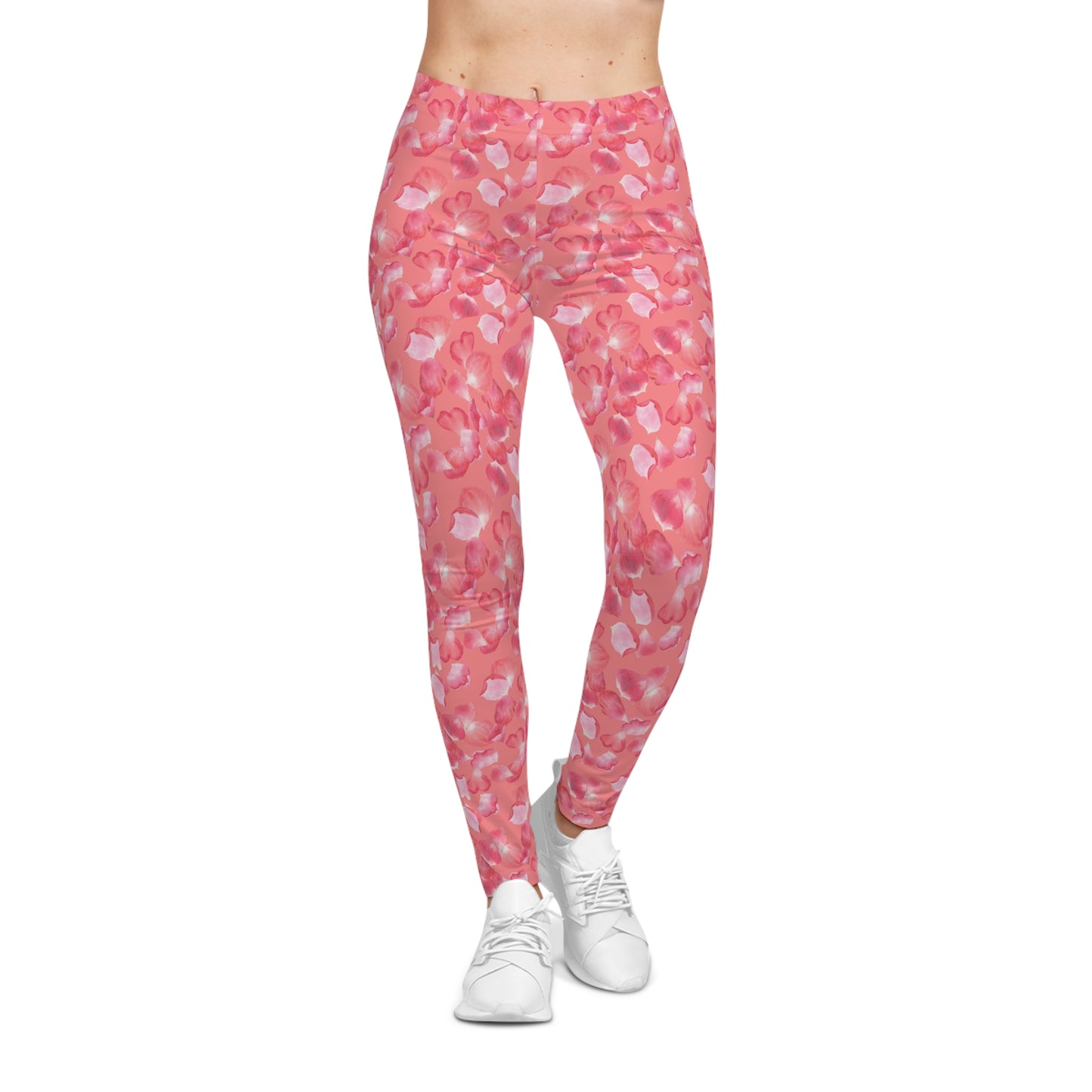 Silky Smooth Pink Flower Petals, Pink Background, Women's Casual Leggings