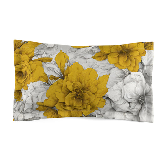 Yellow White And Grey Floral Pillow Sham