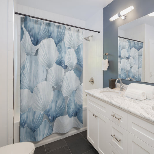 Blue And White Watercolor Seashells Shower Curtain