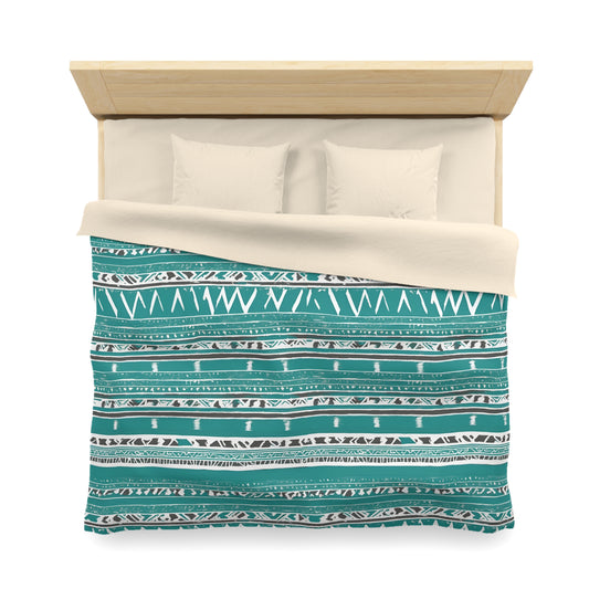Turquoise White And Grey Aztec Duvet Cover