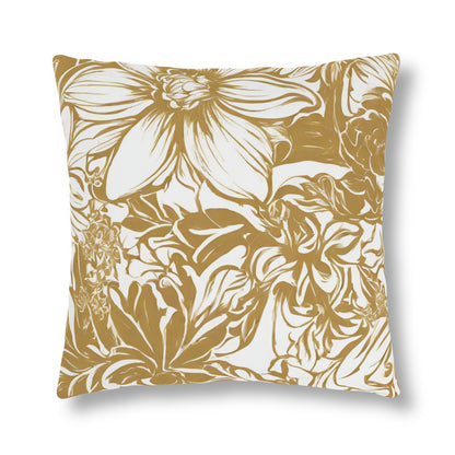 Gold And White Abstract Floral, Indoor/Outdoor Waterproof Pillow