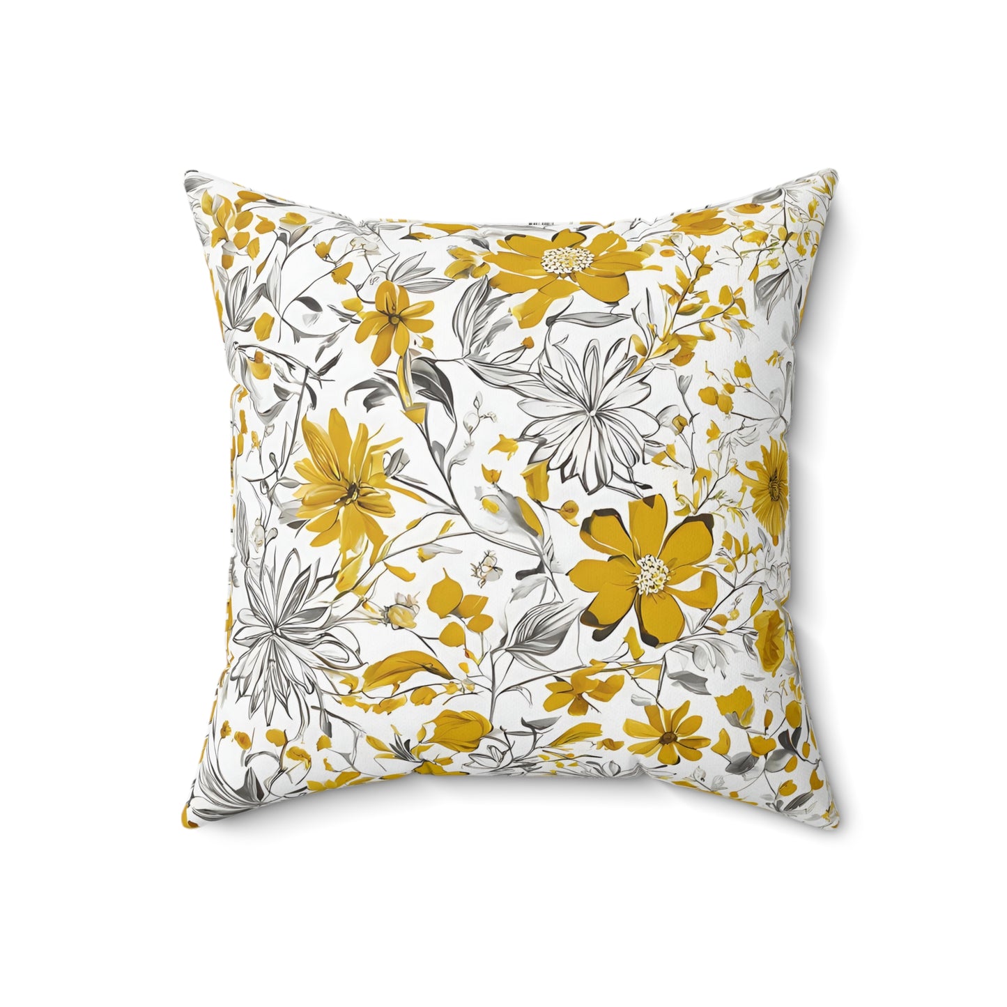 Yellow Grey And White Wildflower Graphic Floral Decorative Throw Pillow