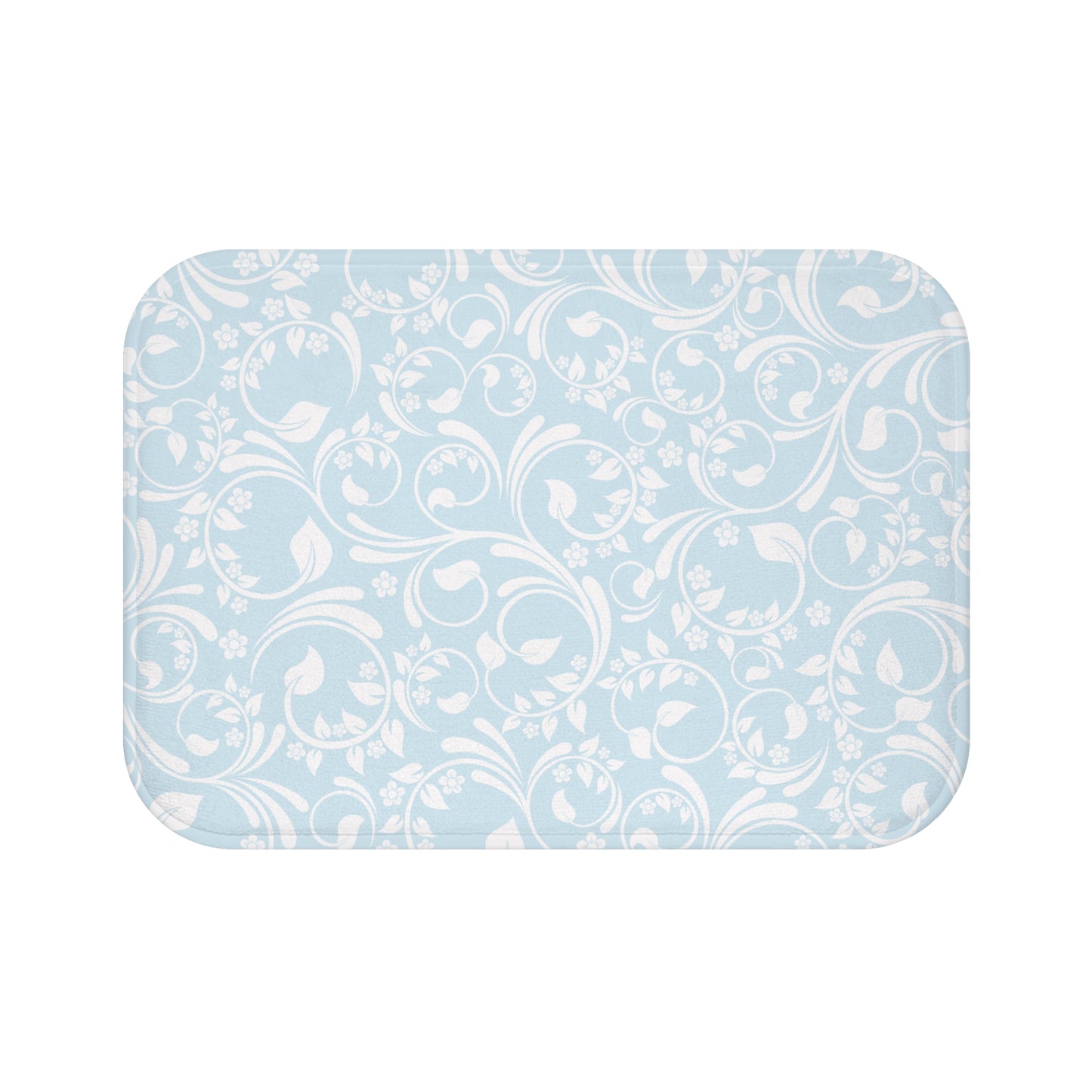 Blue And Light Grey Ornate Vine Floral Bath Mat