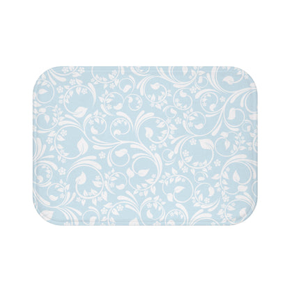 Blue And Light Grey Ornate Vine Floral Bath Mat