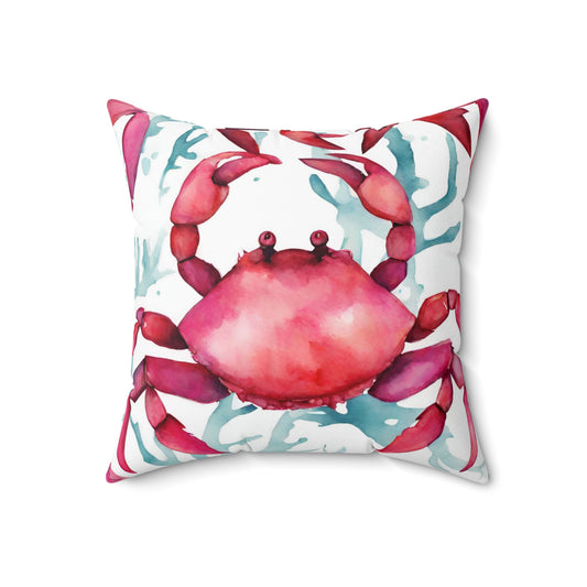 Turquoise And Pink Watercolor Crab Decorative Throw Pillow
