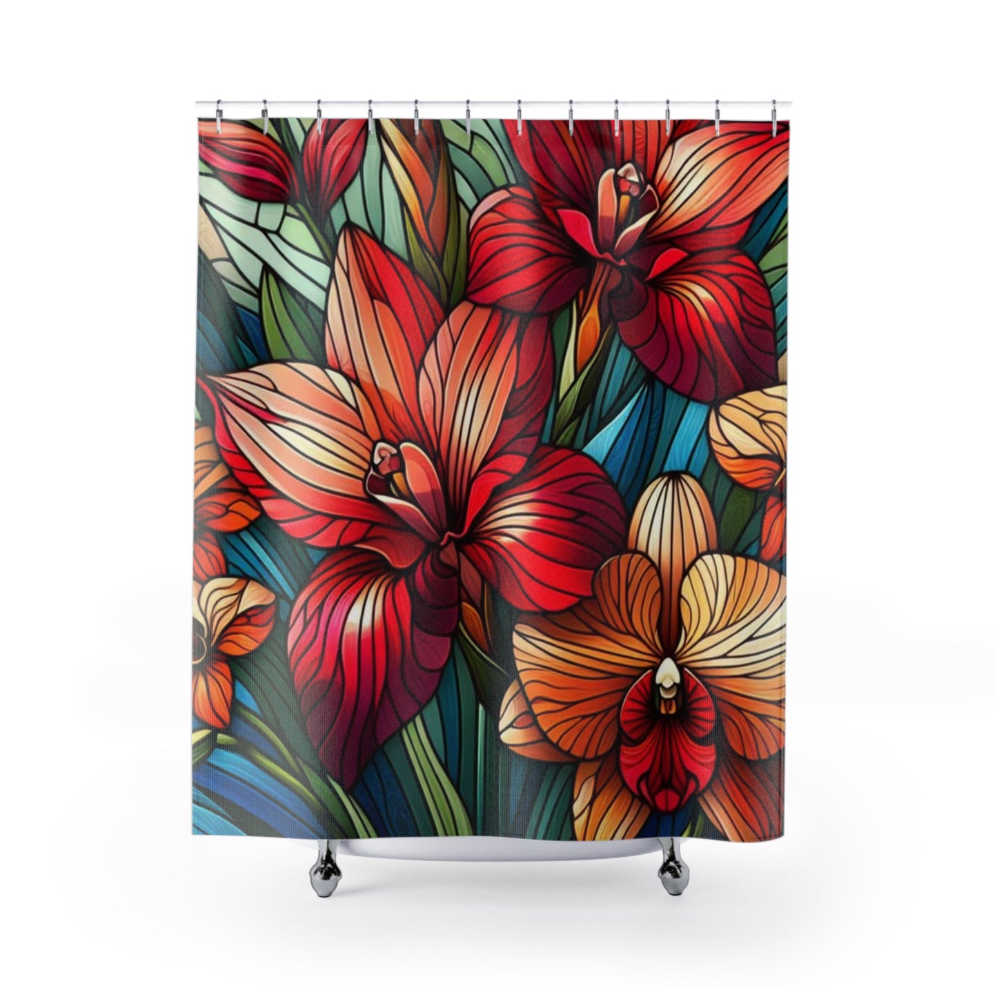 Stained Glass Window Floral Shower Curtain