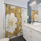 Gold And White Graphic Floral Shower Curtain