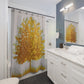 Golden Tree In Grey Shower Curtain