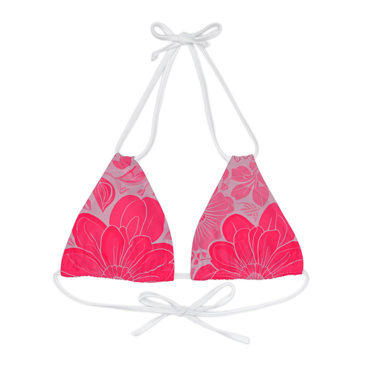 Pink And Grey Graphic Floral String Triangle Bikini Top