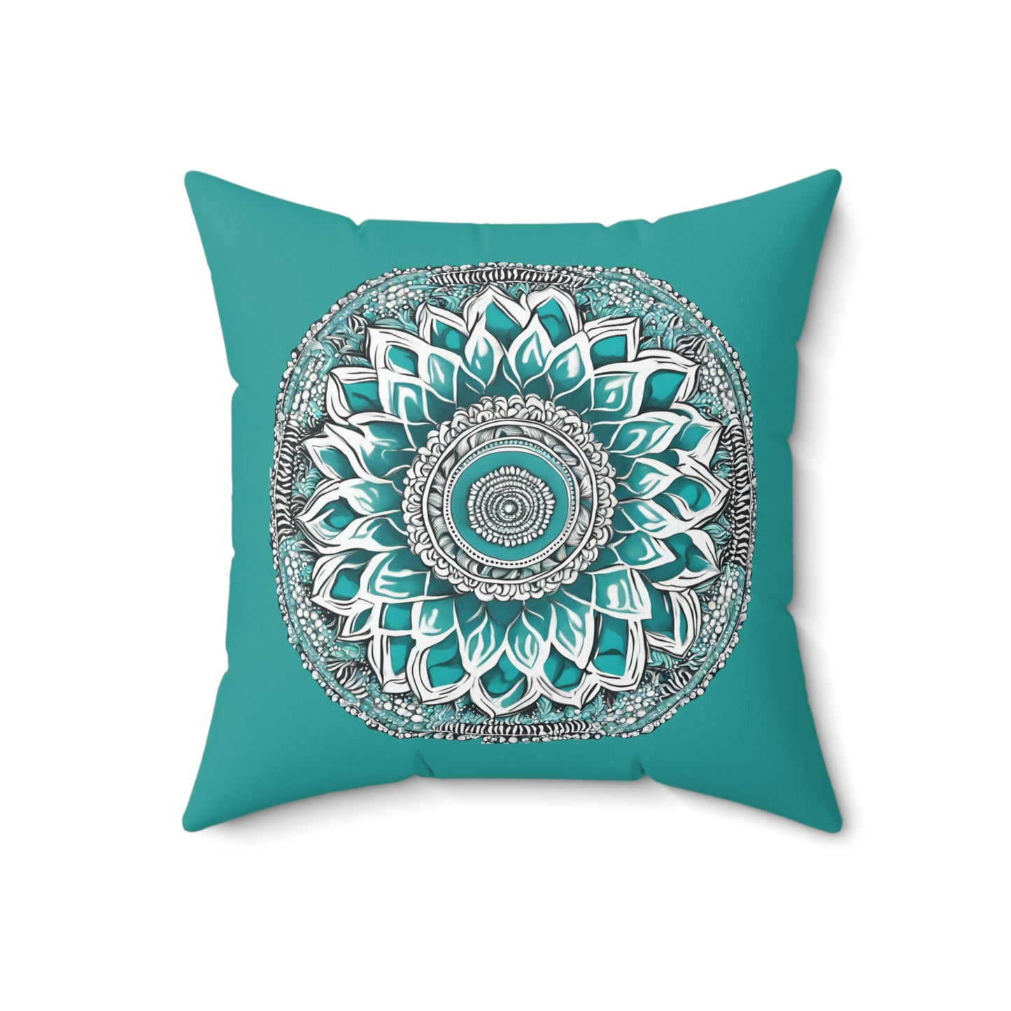 Turquoise White And Grey Mandala Decorative Throw Pillow