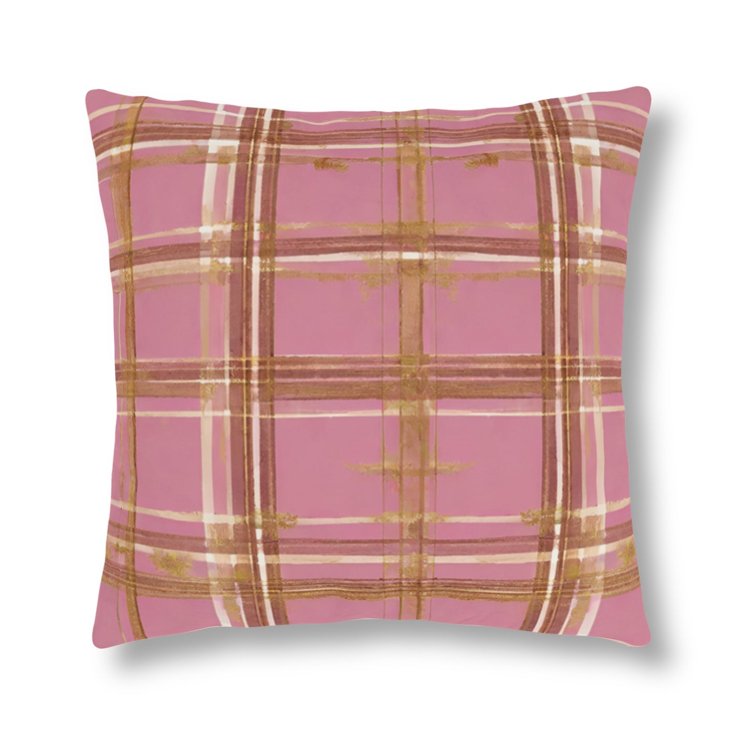 Pink & Gold Plaid, Indoor/Outdoor Waterproof Pillow