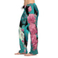 Turquoise & Pink, Peacock Floral, Pajammy Lounge Pants In Black