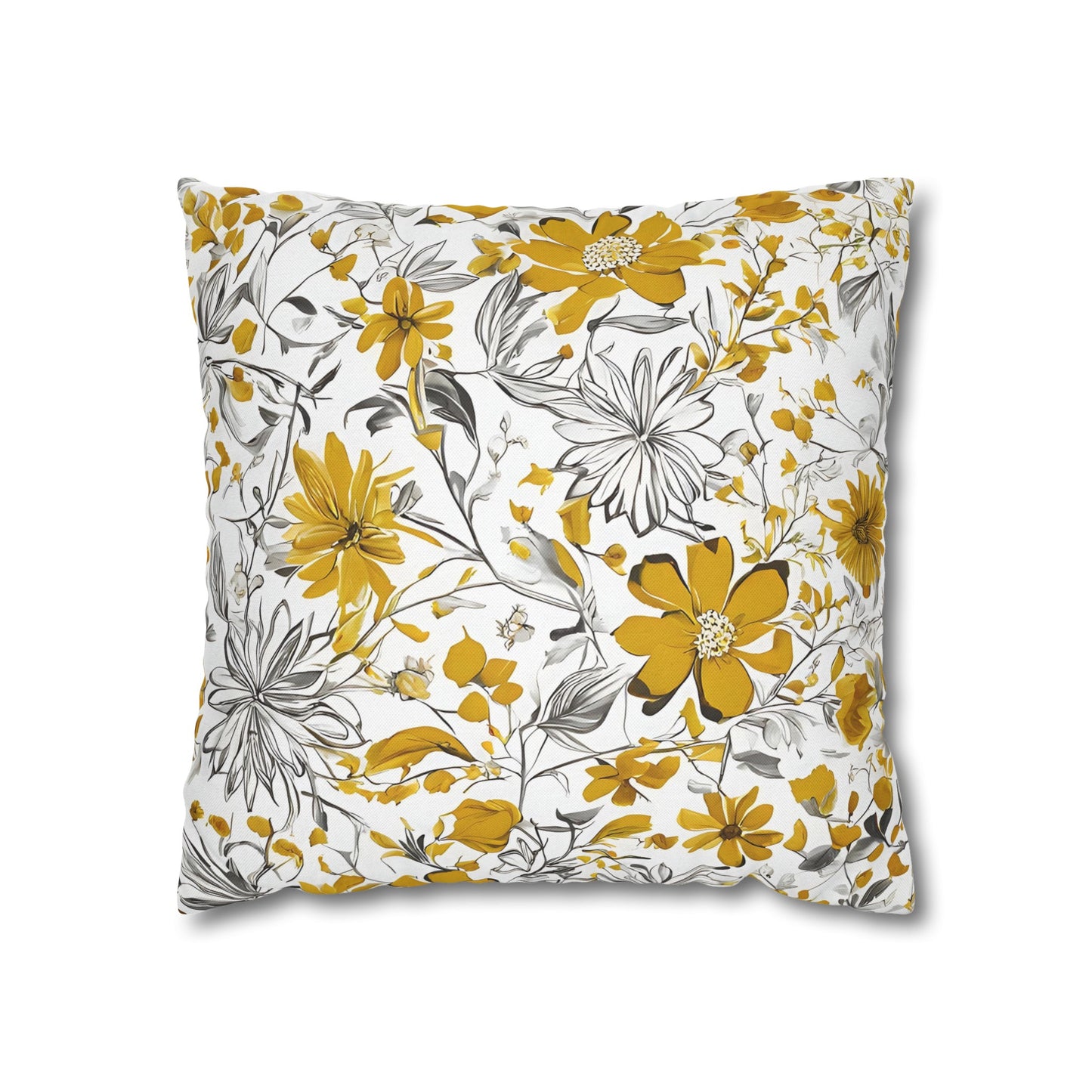 Yellow Grey And White Wildflower Graphic Floral Throw Pillow Cover