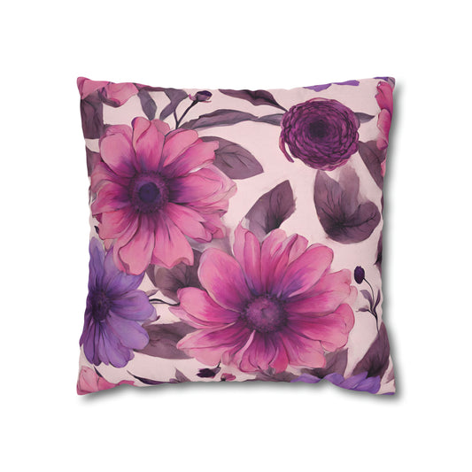 Pink And Purple Floral Throw Pillow Cover