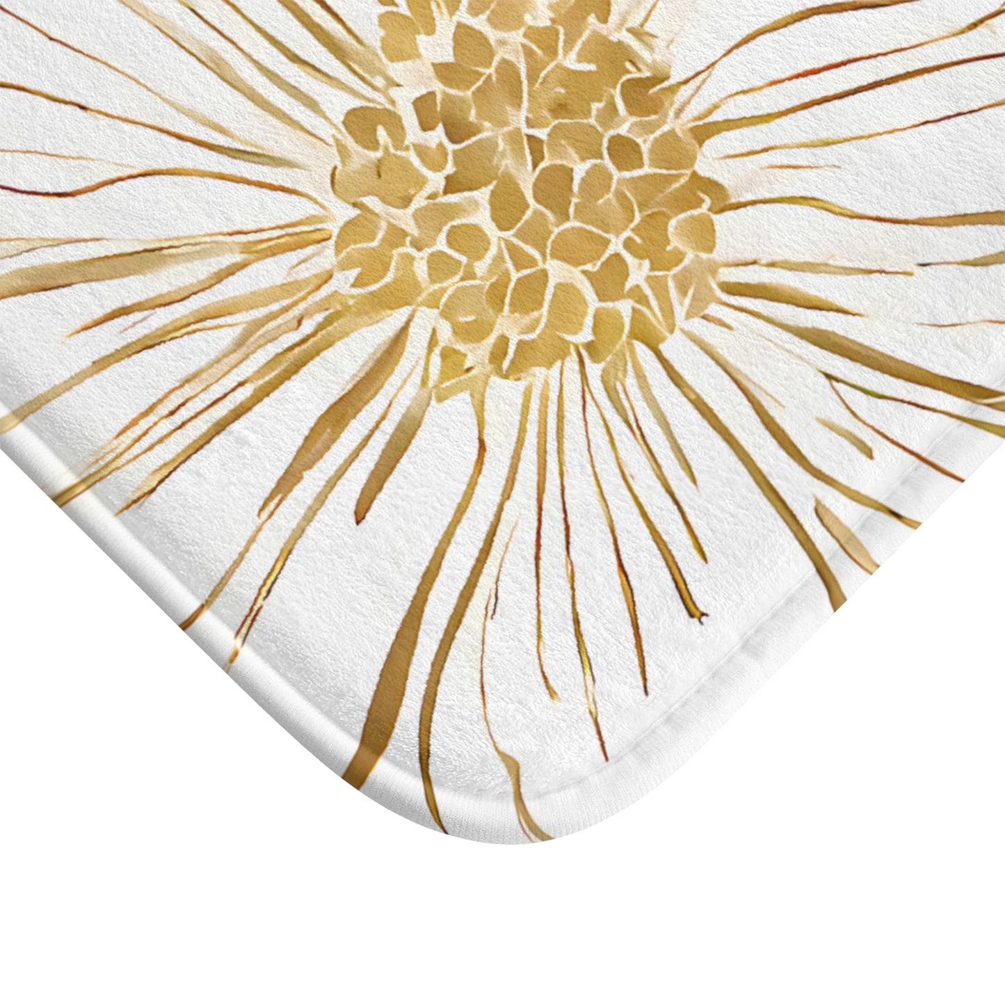 Gold And White Graphic Floral Bath Mat