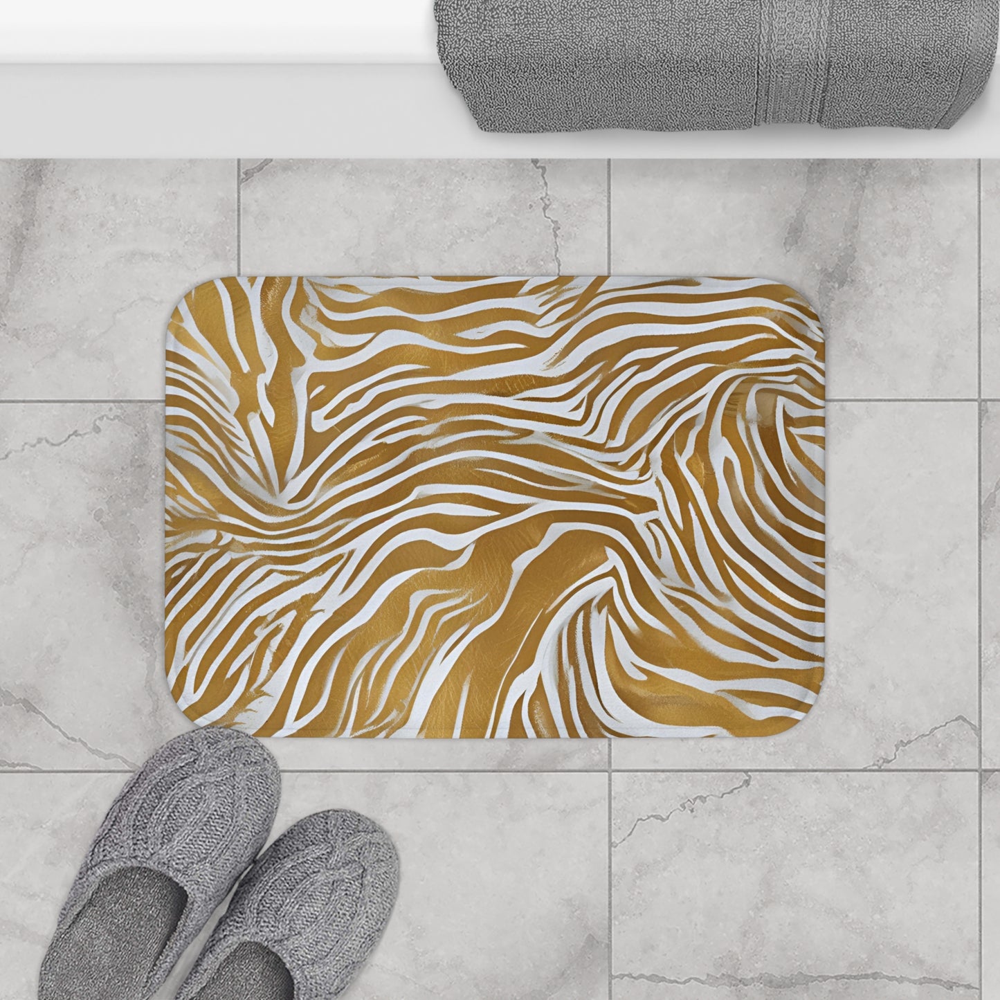 Organic Design Gold And Cream Bath Mat