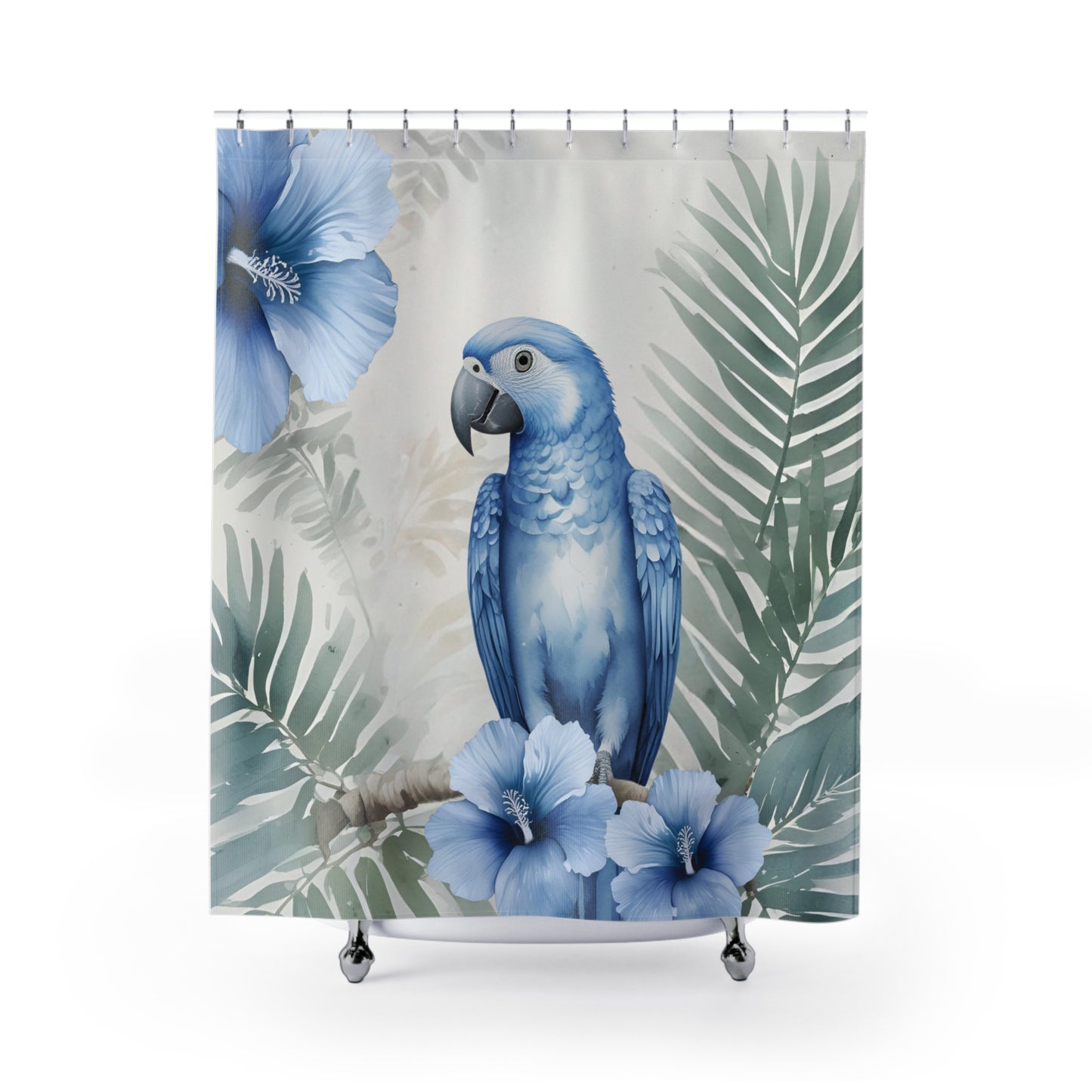 Blue And Green Tropical Floral Parrot Shower Curtain