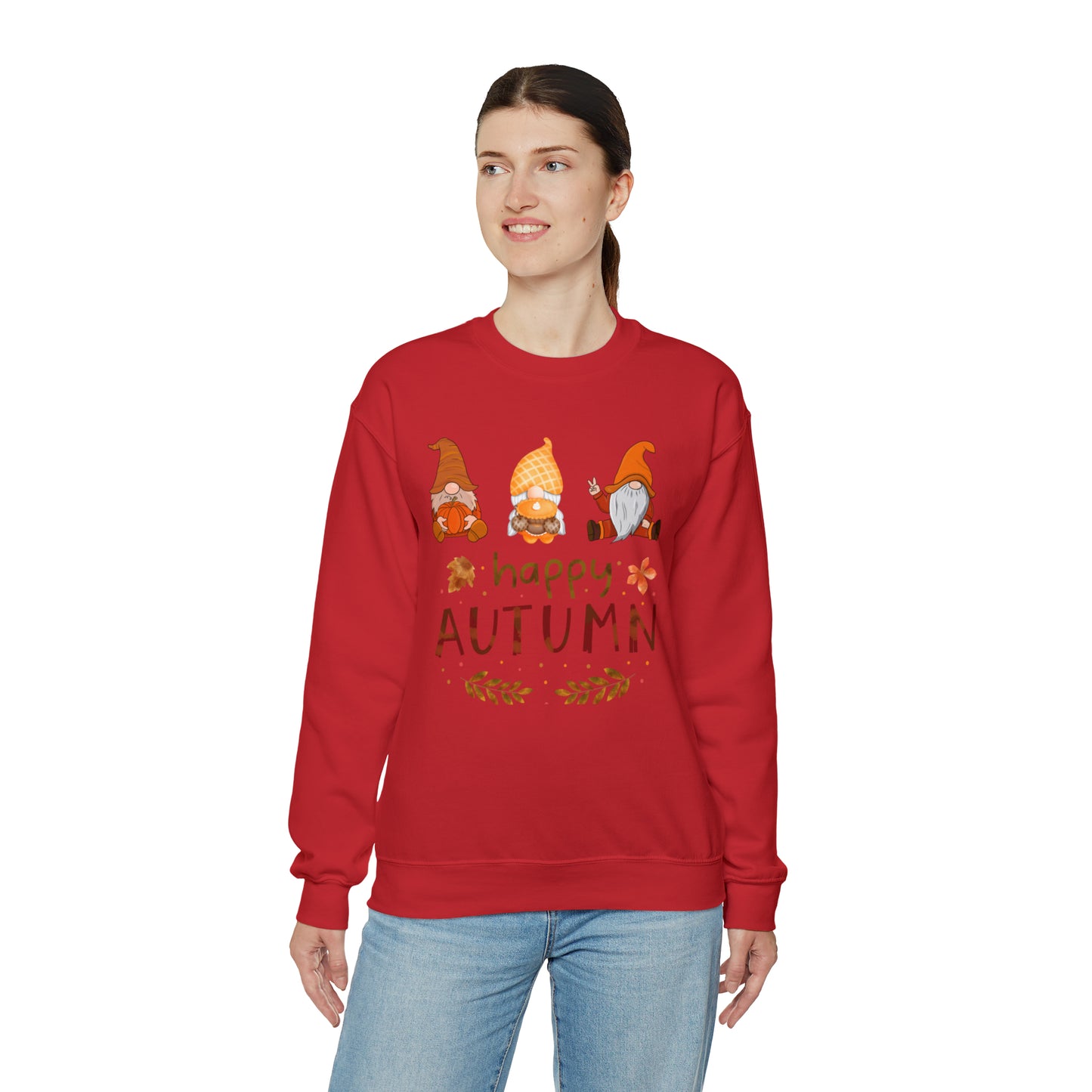 Happy Autumn, Gnome Trio, Heavy Blend™ Crewneck Sweatshirt (Available In Other Colors)