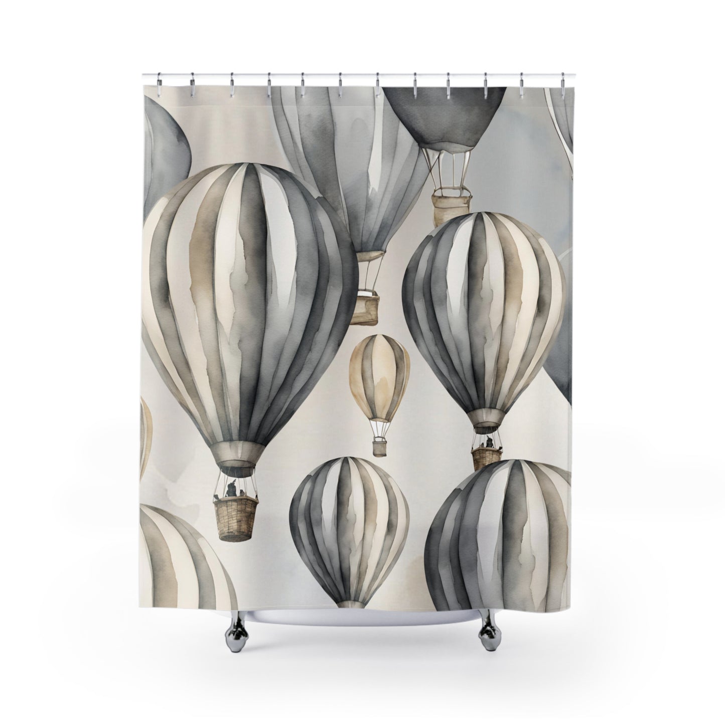 Cream White And Grey Hot Air Ballon Shower Curtain