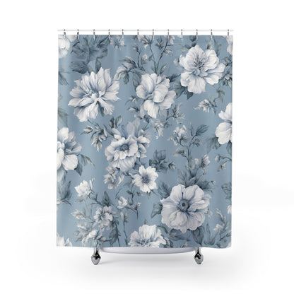 Blue And White Floral Shower Curtain