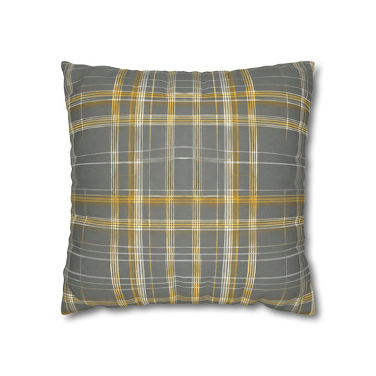 Gold And Grey Plaid Throw Pillow Cover