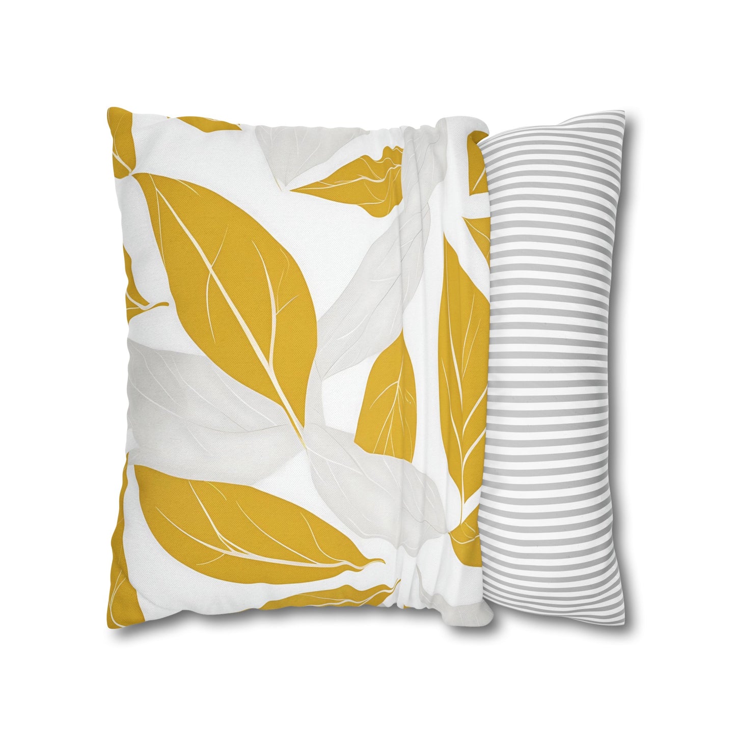 Yellow And White Leaves Graphic Floral Throw Pillow Cover