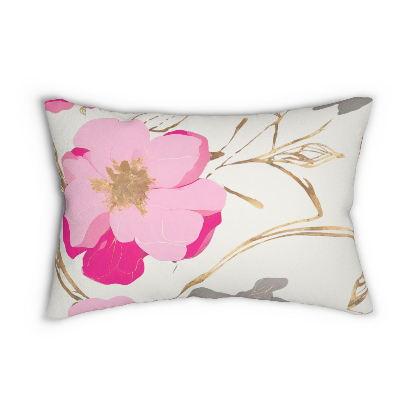 Pink Gold And Grey Floral Lumbar Pillow