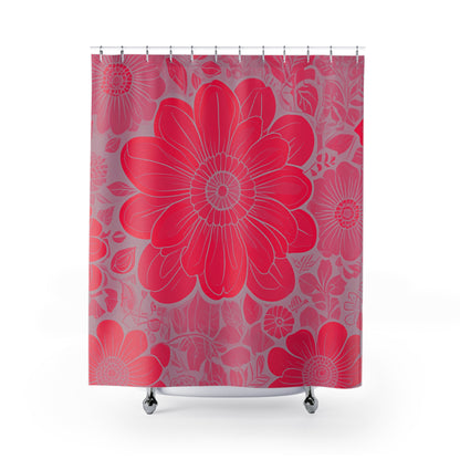 Pink And Grey Graphic Floral Shower Curtain