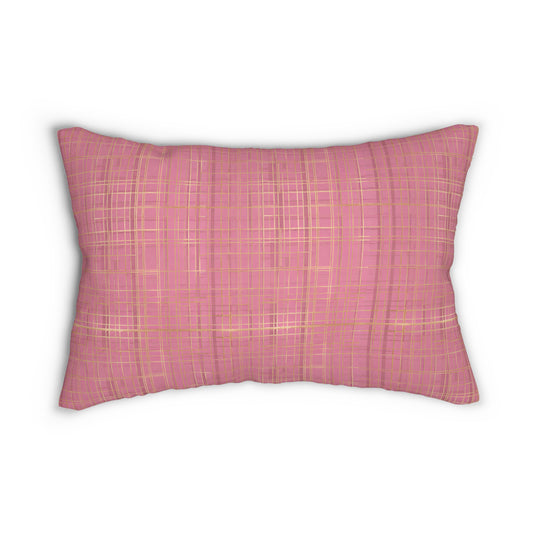 Soft Pink And Gold Plaid Lumbar Pillow