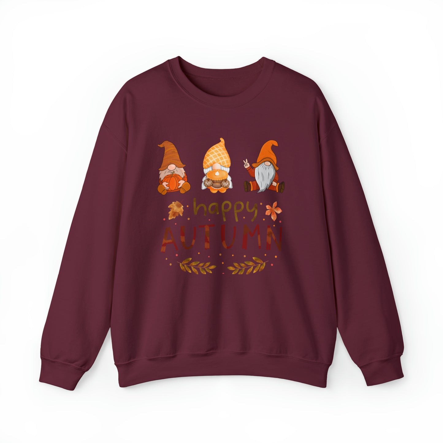 Happy Autumn, Gnome Trio, Heavy Blend™ Crewneck Sweatshirt (Available In Other Colors)