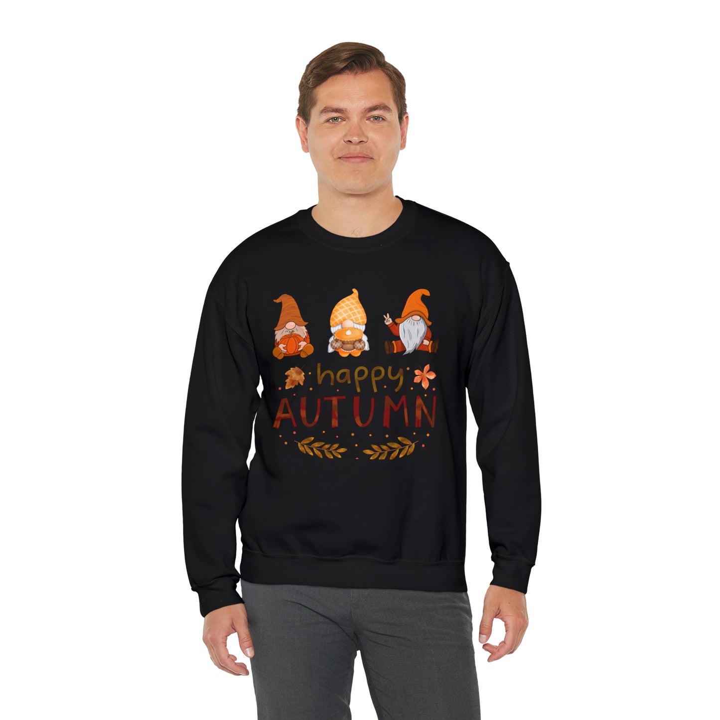 Happy Autumn, Gnome Trio, Heavy Blend™ Crewneck Sweatshirt (Available In Other Colors)