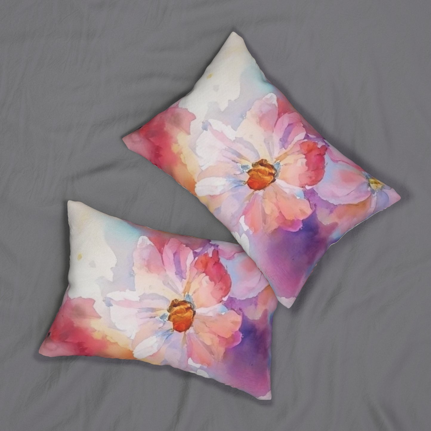 Pastel Watercolor Daisy Lumbar Pillow