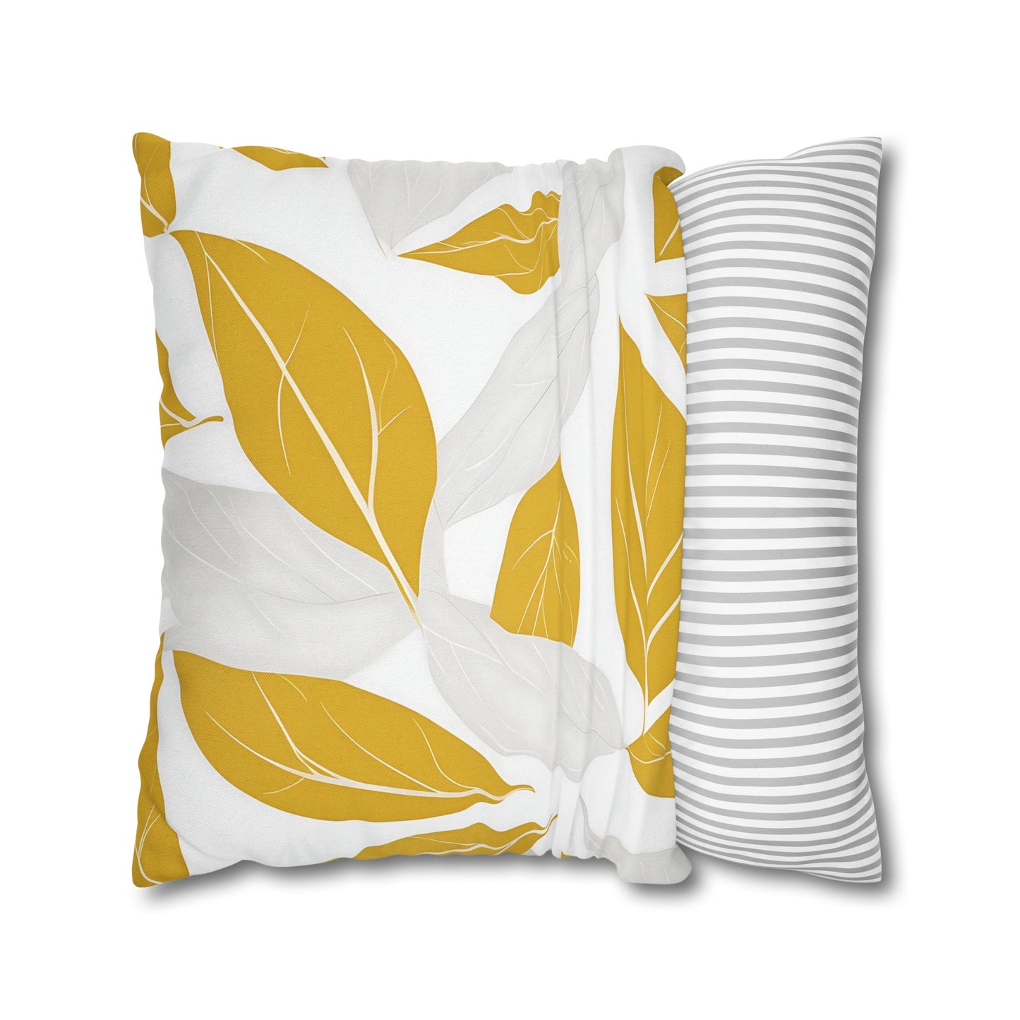 Yellow And White Leaves Graphic Floral Throw Pillow Cover